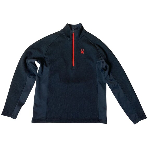 Spyder Men’s 1/4 Zip‎ Pullover Fleece Jacket Black Red Logo Size L Large Outdoor - Picture 1 of 9